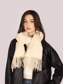 1pc Women's Solid Color Short Fringe Silky Soft Travel Photography Minimalist Fashion Scarf Shawl Neck Wrap