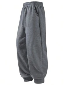 1条男士纯色运动裤，宽松美式休闲裤 - 深灰色 - 查看 7