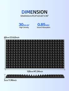 ODEK PRETTY 1 Pack Pyramid Acoustic Panels - 120x60x5cm | High Density Sound Absorbing Panels To Reduce Recording Noise | Suitable For Home Office, Studio, Broadcasting Room Walls | Professional Acoustic Treatment Material (Black/White/Grey) - Multicolor - View 3