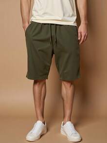 Debex Kit 2 Bermuda Sweatpants Gym Workout Shorts Men's Plus Size - Military Green/Beige - View 2