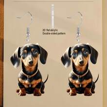 1pair Charming Black Dog Acrylic Earrings - Cute Cartoon Style, Suitable For Party, Wedding And Gift