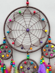 1 件手工制作的羽毛捕梦网风铃壁饰，时尚家居装饰捕梦网风铃，适用于家庭、婚礼、房间装饰（羽毛为人造） - 五環 - 查看 3