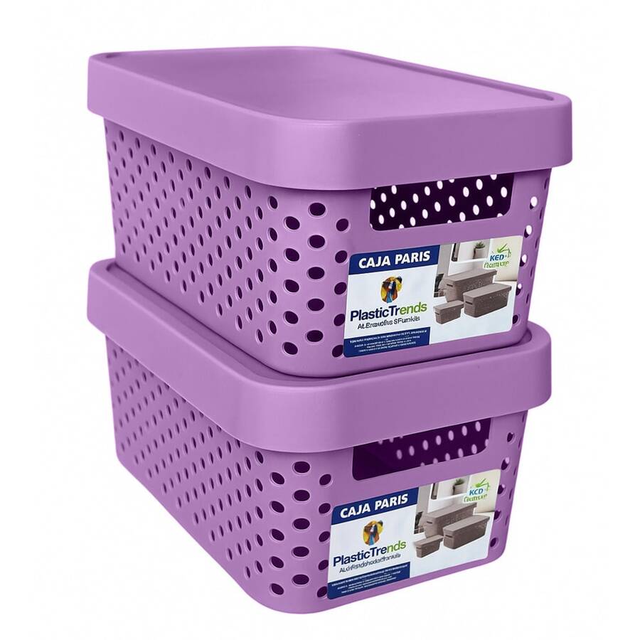 Kit Of 2 Modern Plastic Organizer Boxes With Lids - Lilac Purple - View 1