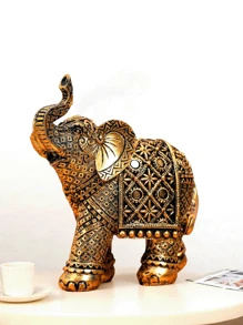 1pc Gold Pattern Elephant Ornament, Resin Statue, Wealth Statue, Home Office Living Room Coffee Shop Decoration, Best For Desktop Display Entrance, Best Gift, Winter, Decorations, Home, Wedding Decoration, Home Decor, Jewelry Collection Box, Party Decoration Valentine's Day Birthday