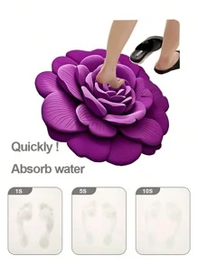 1pc Purple 3D Visual Abstract Flower Shape Mat, Made Of Siliceous Mud With Anti-Slip Bottom, Suitable For Sofa, Bedroom, Bathroom, Living Room, Bedside, Washable & Quick-Drying, Can Also Be Used As Absorbent Coaster