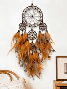 1 件手工制作的羽毛捕梦网风铃壁饰，时尚家居装饰捕梦网风铃，适用于家庭、婚礼、房间装饰（羽毛为人造） - 五環 - 查看 13