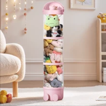 Senmeo 1 Piece 51.18-Inch Plush Toy Storage Bucket With Transparent Window Design, Convenient Opening, Layered Storage, Suitable For Children's Room, Living Room And Bedroom Use, Multi-Layer Structure Plush Toy Storage Tube - 粉色 - 查看 1