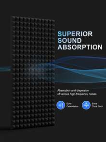 ODEK PRETTY 1 Pack Pyramid Acoustic Panels - 120x60x5cm | High Density Sound Absorbing Panels To Reduce Recording Noise | Suitable For Home Office, Studio, Broadcasting Room Walls | Professional Acoustic Treatment Material (Black/White/Grey) - Multicolor - View 6