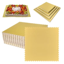 10pcs Square Gold Cake Boards, Fan-Shaped Edge Oil-Proof Disposable Cake Bases - Thickened Bottom Baking Trays, Suitable For Wedding Birthday Cake Supplies, Pizza Base Cake Plate Accessories - Gold - View 2