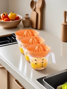 (3 Pack)Durable Plastic  Citrus Juicer - Easy-Read Angled Design, Multi-Function For Lemons/Limes/Oranges, Dishwasher-Safe For Kitchen/Cocktails/Baking - 橘色 - 查看 4