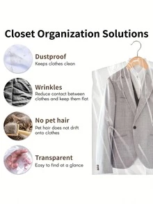 10/15 件衣服防尘罩，透明塑料衣服防尘袋，挂衣袋，干洗店服装挂袋，可重复使用防尘袋，适用于学校、办公室、家庭、旅行的衬衫、西装、连衣裙、外套、便携式防尘服装袋（无衣架） - 彩色 - 查看 4