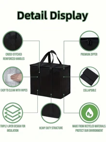 Grand sac isotherme XL: Conservez les aliments chauds et froids pendant des heures - Sac fourre-tout réutilisable, sac glacière souple, fermeture éclair légère et robuste