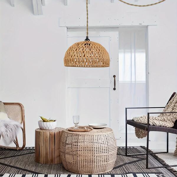 1 Boho Rattan Chandelier Shade, Country Style Chandelier Shade, Woven Basket Rattan Shade, Twine Rope Woven Lampshade, Suitable For Living Room, Kitchen Island, Cafe Decoration, Halloween, Christmas, Autumn Decorations.