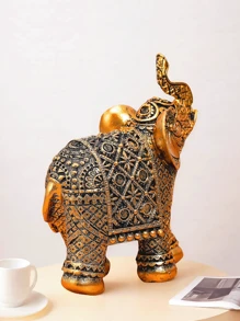 1pc Gold Pattern Elephant Ornament, Resin Statue, Wealth Statue, Home Office Living Room Coffee Shop Decoration, Best For Desktop Display Entrance, Best Gift, Winter, Decorations, Home, Wedding Decoration, Home Decor, Jewelry Collection Box, Party Decoration Valentine's Day Birthday