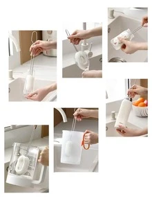 1pc/2pcs Stainless Steel Cup Cleaning Brush, Bottle Washing Sponge, Long Handle Cup Cleaner Compressed Sponge Scrubber, Wood Pulp Cotton, Dishwashing Sponge, Replaceable Brush Head