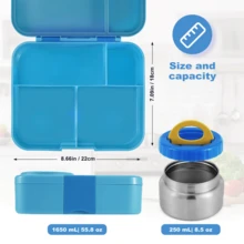 便当盒套装，含 8 盎司保温不锈钢汤罐 - 非常适合学校或办公室午餐、返校 - Premium Blue - 查看 4