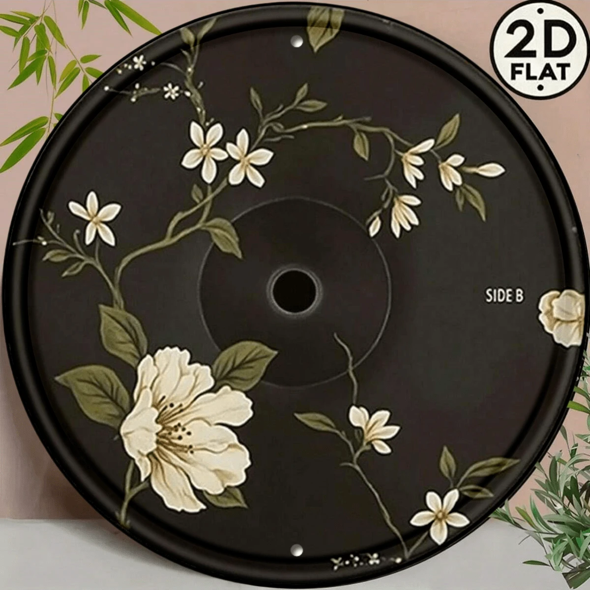 1pc 2D Floral Pattern Retro Style Reusable 8-Inch Round Metal Plaque, Green Leaves & Vines Decor, Suitable For Home & Wall Art, Ideal For Bar, Cafe, Club, Dorm - Perfect Gift, Random Hole Design