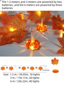 1 pieza - Luces de otoño, decoración de otoño de Acción de Gracias, guirnalda de luces LED de 10 hojas de arce para interiores y exteriores, decoración de cosecha de Halloween, decoración del hogar, suministros decorativos, regalos festivos