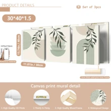 3pcs/Set Modern Wall Art Poster, Boho Soft Color Abstract Canvas Prints, Green Geometry Plant Art, Botanical Poster, Sage Green And Beige, Neutral Tones, Minimalist, Bohemian Art, Framed Or Unframed, Room Decor, Home Decor, College Dorm Apartment Decor, Gifts For Wall Decoration In Hotel, Home, Living Room, Bedroom, Bathroom And Office - Multicolor - View 14