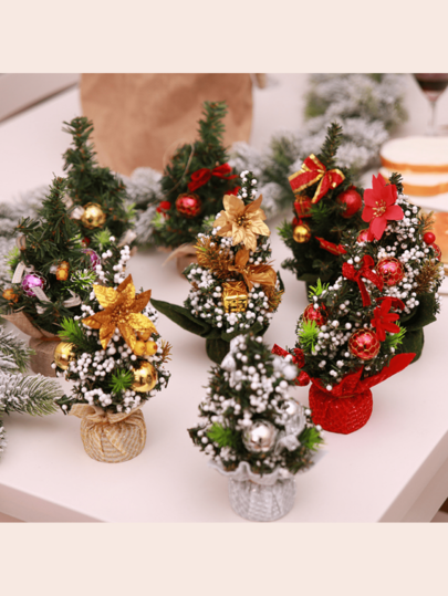 Desktop Mini Christmas Tree, Artificial Mini Christmas Pine Tree, Miniature Christmas Tree, Desktop And Home Mini Christmas Tree Decorations, Small Artificial Desktop Christmas Tree, Red Bow Ball Green Fake Tree, Christmas Decoration Ornaments, Suitable For Christmas Indoor Desktop Bedroom Decoration Home Decor Christmas Decorations Winter