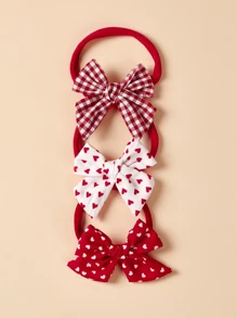 3pcs Red Heart Bowknot Baby Bead Seamless Headbands, For Love Valentine - Multicolor - View 7