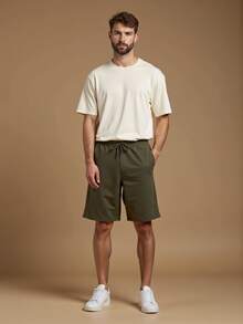 Debex Kit 2 Bermuda Sweatpants Gym Workout Shorts Men's Plus Size - Military Green/Beige - View 4