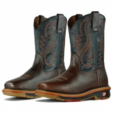 Bota de Trabajo Industrial, Estilo Vaquero de Rodeo Bordada de Premium, Plantilla Anti-fatiga, Suela TPU Acojinada Duradera, Apache By ACM Boots - Café integral - Ver 3