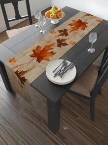 1pc Autumn-Inspired Table Runner With Maple Leaf & Wheat Pattern - Line, Earthy Tones, Multiple Sizes For Home Kitchen Decor, Thanksgiving, New Year, Year-Round Gift, Seasonal Home Decor, Autumnthemed Decor, Fabric-13x35.4/47.2/63/72/78.7 Inches