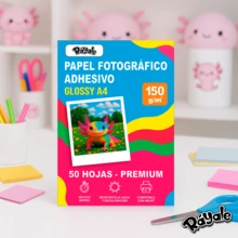 Rayale Papel Fotográfico Adhesivo Glossy A4 Premium – Pack 50 hojas de 150 gr para Stickers, Emprendimientos, Fotos, Empaques, Etiquetas, Cuadernos – Compatible con Impresoras Inkjet - Blanco - Ver 1