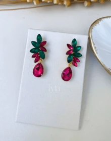 Emerald Green Navy Blue Fuchsia Party Earring And Ring / Crystal Earring / Orange Earring / Brown Earring / Purple Earring / Lilac Earring / Mint Green Earring / Mint Earring / Baby Pink Earring / Pink Earring / Mocha Mousse Earring / Marsala Earring / Red Earring /  Earring Pink Earring / Black Earring - 紫紅色和金色 - 查看 2
