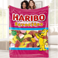 Coperta in flanella confortevole per tutte le stagioni con tema caramelle - Vivace, ipoallergenica, comoda coperta per camera da letto, soggiorno, campeggio e pisolini in ufficio - Con motivi a stampa di caramelle colorate e orsetto cartoni animati, coperta versatile | Coperta a tema cartoni animati | Calore in poliestere