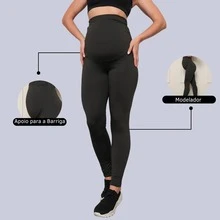 Maternidade Legging Atléticas Gestante Cós Alto Calça Blackout - Preto - Visão 5