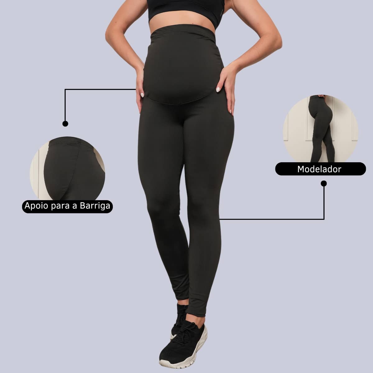 Maternity Leggings Athletic Pregnant High Waist Blackout Pants - 黑色 - 查看 5