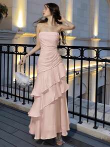 情人节优雅粉色舞会礼服，适合女士复古派对、正式晚宴、婚礼宾客穿着