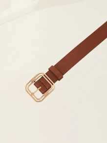 1件金色方形扣休闲连衣裙、T恤、裤子时尚优雅女士腰带，适合秋季、万圣节等场合 - 咖啡棕 - 查看 6