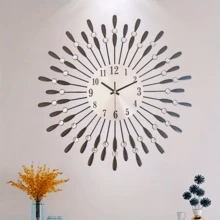 1 件 14.96 英寸现代金属挂钟装饰，适用于客厅、厨房、餐厅、卧室、办公室 - 无滴答声且易于静音读取、家居装饰、房间装饰 - 黑色 - 查看 7