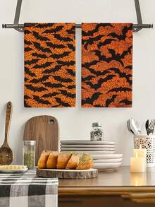 2pcs/4pcs/12pcs Halloween Bat Pattern Kitchen Towels, Halloween Spider Web Pattern Bathroom Towels, Halloween Outdoor Party Towels, Halloween Home Decor, Modern Style, Quick Drying, Super Soft Microfiber Material, Rectangular, 15.75IN*23.62IN/40*60CM Digital Printing Pattern, Suitable For Outdoor Party Decoration, Halloween Holiday Gifts - Multicolor - View 1