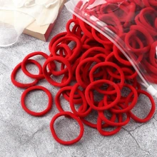 50pcs Simple And Versatile Hair Tie For Ladies; Fashionable High Ponytail Hair Tie, Ponytail Holders, Hair Elastics, Hair Rubber Bands, Scrunchies, Hair Rope, Elastic Hair Tie, Hair Accessories, Home Beauty Women Accessory Gifts - Red - View 3