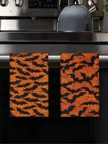 2pcs/4pcs/12pcs Halloween Bat Pattern Kitchen Towels, Halloween Spider Web Pattern Bathroom Towels, Halloween Outdoor Party Towels, Halloween Home Decor, Modern Style, Quick Drying, Super Soft Microfiber Material, Rectangular, 15.75IN*23.62IN/40*60CM Digital Printing Pattern, Suitable For Outdoor Party Decoration, Halloween Holiday Gifts - Multicolor - View 5