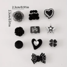 10 件黑色系列卡通女鞋吊饰凉鞋装饰鞋花DIY配件，返校