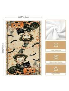 2 piezas/4 piezas/12 piezas Toallas de cocina con estampado de bruja y gato negro para Halloween, toallas de baño con estampado de bruja y gato negro para Halloween, toallas para fiestas al aire libre de Halloween, decoración del hogar de Halloween, estilo moderno, secado rápido, material de microfibra súper suave, rectangular, 15.75IN*23.62IN/40*60CM con estampado digital, adecuado para decoración de fiestas al aire libre, regalos de vacaciones de Halloween