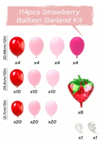 58/114pcs Strawberry Balloon Arch Garland Kit, Red And Pink Balloons With 28inch Strawberry Foil Balloons For Sweet One Berry First Birthday BabyShower Strawberry Party Decorations