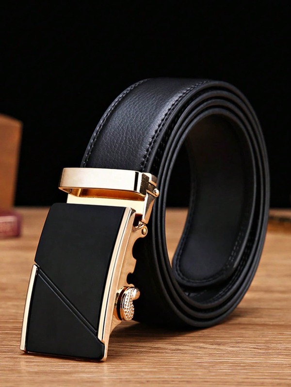 1pc Men Black Belt, Fashionable And Versatile Casual/Business Automatic Buckle Belt, Young/Middle-Aged Litchi Pattern Belt, Ideal Gift For Boyfriend/Elder, Suitable For Daily Life Summer, School Fall, Autumn, Halloween