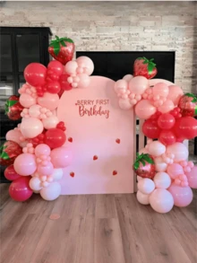 58/114pcs Strawberry Balloon Arch Garland Kit, Red And Pink Balloons With 28inch Strawberry Foil Balloons For Sweet One Berry First Birthday BabyShower Strawberry Party Decorations