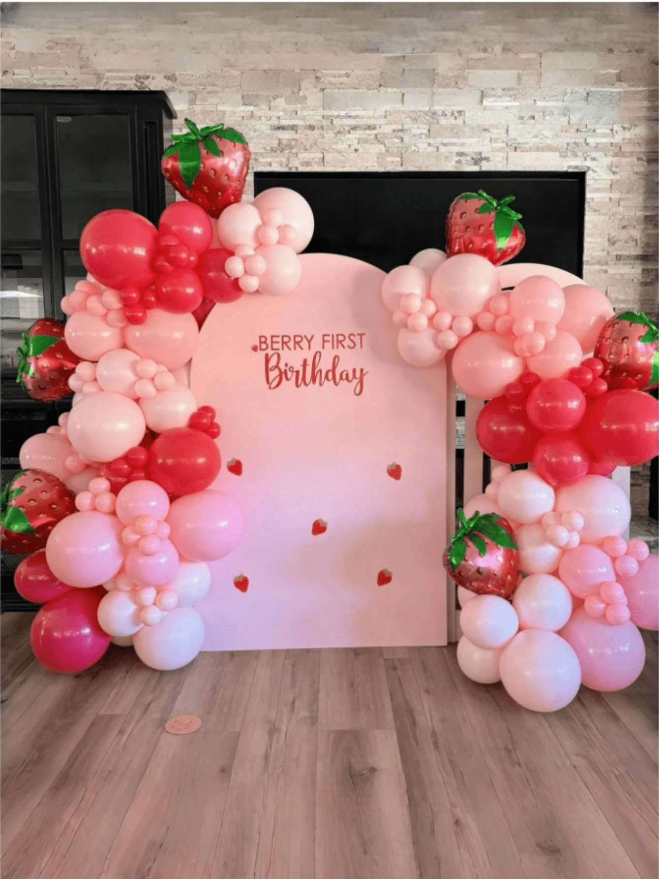 58/114pcs Strawberry Balloon Arch Garland Kit, Red And Pink Balloons With 28inch Strawberry Foil Balloons For Sweet One Berry First Birthday BabyShower Strawberry Party Decorations