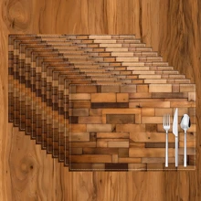 1pc/4pcs/6pcs Wood Grain Pattern Printed Linen Placemats, Suitable For Dining Table, All Season Decor, Modern Washable Table Mats, Room Decor, Coasters, Kitchen Dining Mats, Indoor Outdoor Party Decoration, Home Decor, Ideal Gift