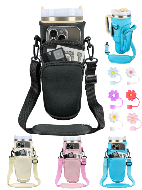 1 40 Ounce Cup Bag, Water Bottle Holder Bag With Adjustable Strap, Insulated Chloroprene Rubber Water Bottle Holder, Equipped With Double Bag Capacity Upgrade, Cross Bag With Adjustable Shoulder Strap, Cup Accessories, Water Bottle Carrying Bag With Phone Pocket, Straw Lid And Mountain Buckle, Suitable For Cups, Cup Pendant