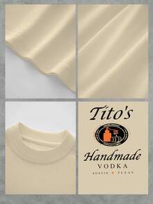 Camiseta casual de algodón 100% con doble impresión del gráfico de Tito's Handmade Vodka Austin Texas - Albaricoque - Ver 4