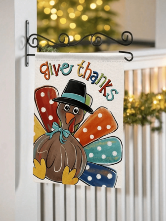 1 件感恩节火鸡花园旗帜 - 双面粗麻布防水户外装饰，带有“感恩”设计，12x18 英寸，非常适合秋季农舍庭院和季节性节日装饰，适用于门廊、庭院、后院装饰，不包括旗杆、房间旗帜、横幅、秋季装饰、庭院旗帜、花园旗帜、房间装饰