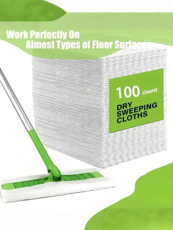 A Set(100PCS)Static Dust Mop - Slouchy Disposable Mop For One-Time Cleaning.(In The Following Specifications, 1 Pc Is Equivalent To 100 PCS.) It Can Be Used For Mopping And Dust Absorption, With Both Dry And Wet Wipes. It Is Hand-Wash Free For Easy Cleaning. Superfine Fiber Cleaning Mop Replacement Pads, Flat Floor Mop Cloths, Disposable Mops, Dual-Purpose For Dry And Wet Use, Easy To Clean, Cleaning Supplies.
